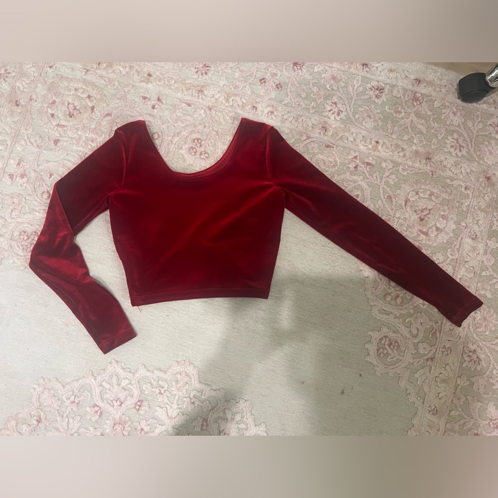 American Apparel Velvet Red long sleeve crop top